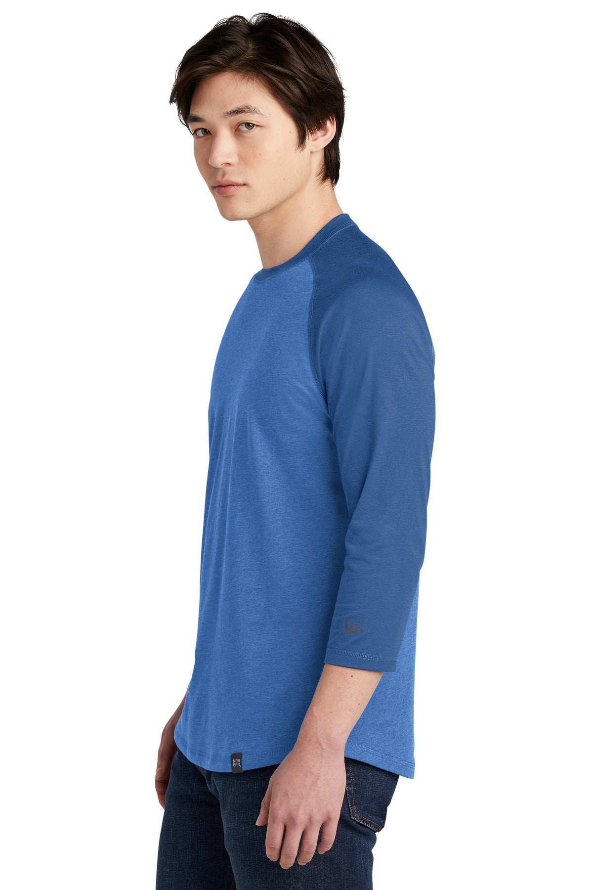 Royal/Royal He New Era Heritage Blend 3/4-Sleeve Baseball Raglan Tee. NEA104