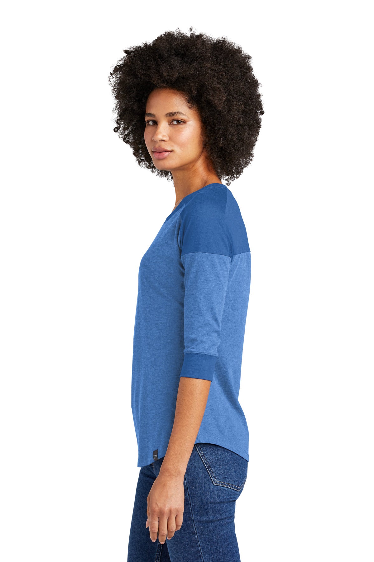 Royal/Royal He New Era Women's Heritage Blend 3/4-Sleeve Baseball Raglan Tee. LNEA104