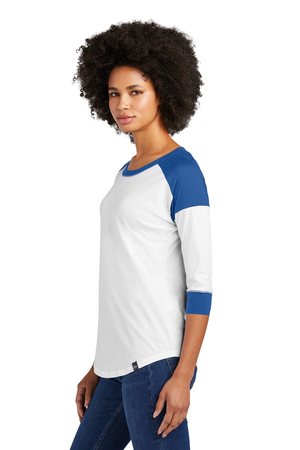 Royal/White New Era Women's Heritage Blend 3/4-Sleeve Baseball Raglan Tee. LNEA104