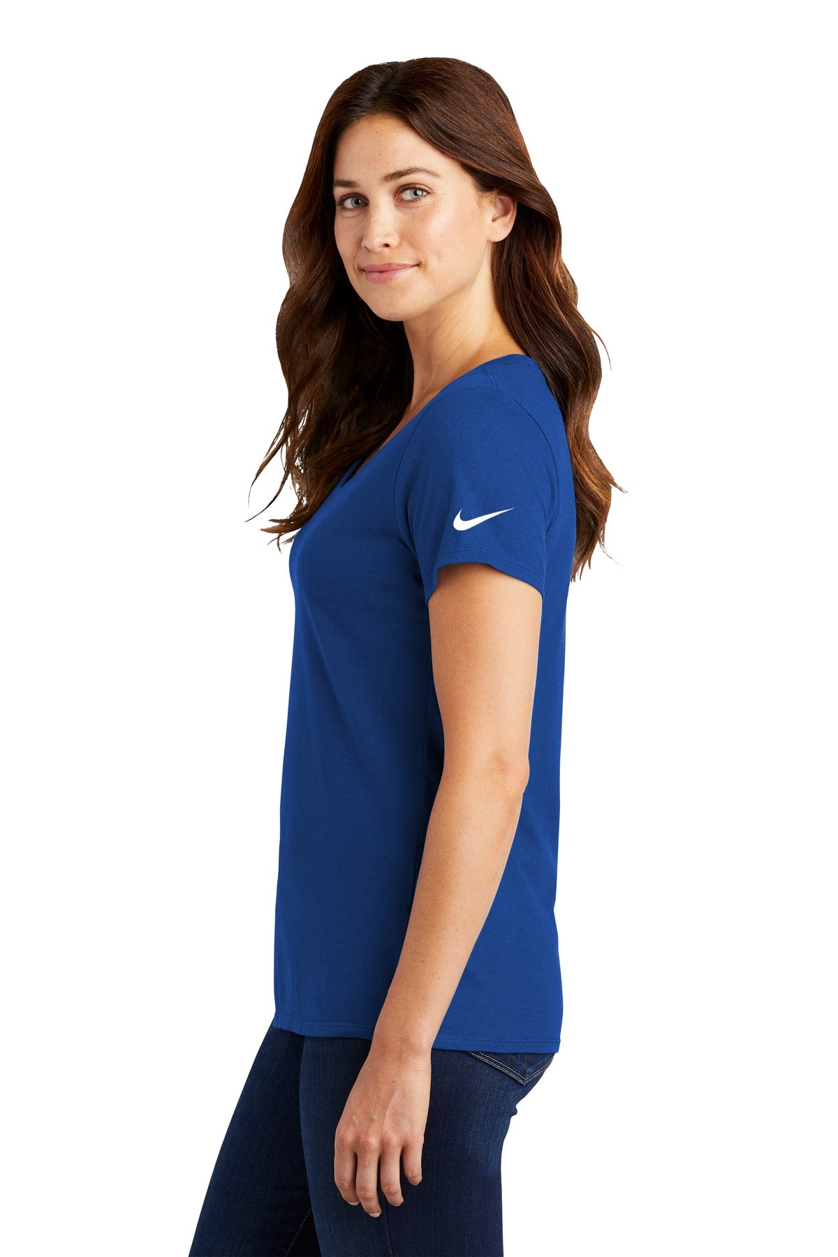 Rush Blue Nike Women's Dri-FIT Cotton/Poly Scoop Neck Tee. NKBQ5234