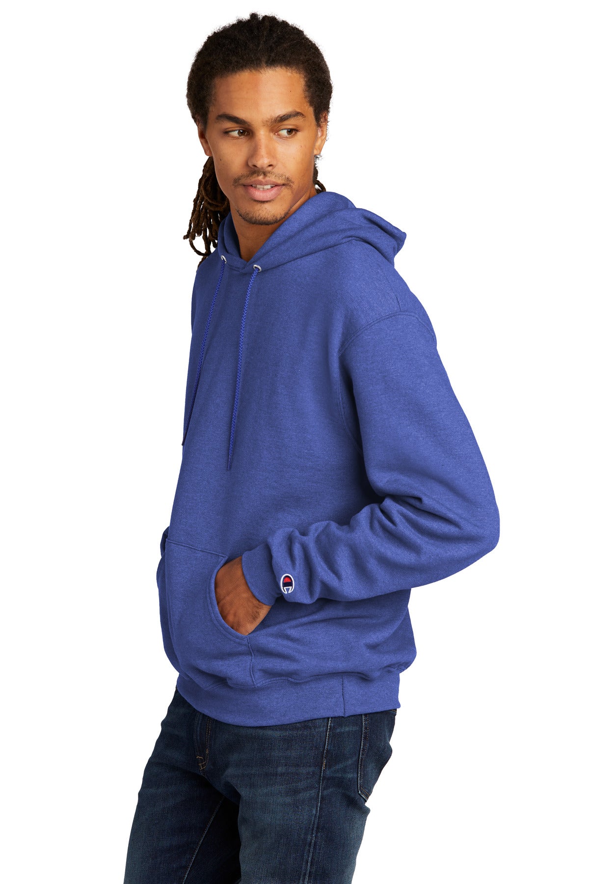 RylBluHthr Champion Powerblend Pullover Hoodie. S700
