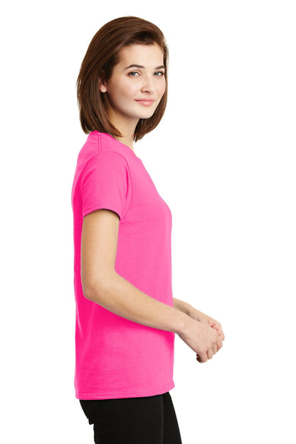Safety Pink Gildan Women's Ultra Cotton 100% US Cotton T-Shirt. 2000L