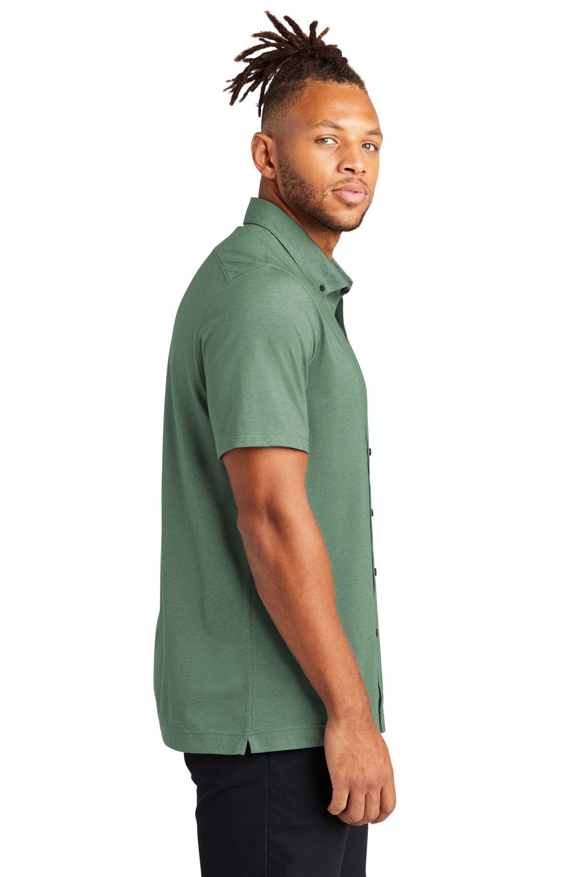 SageHthr Mercer+Mettle Stretch Pique Full-Button Polo MM1006
