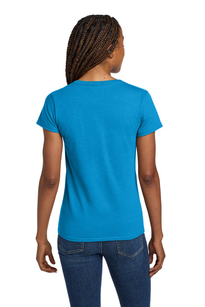 Sapphire Gildan Women's Heavy Cotton 100% Cotton V-Neck T-Shirt. 5V00L