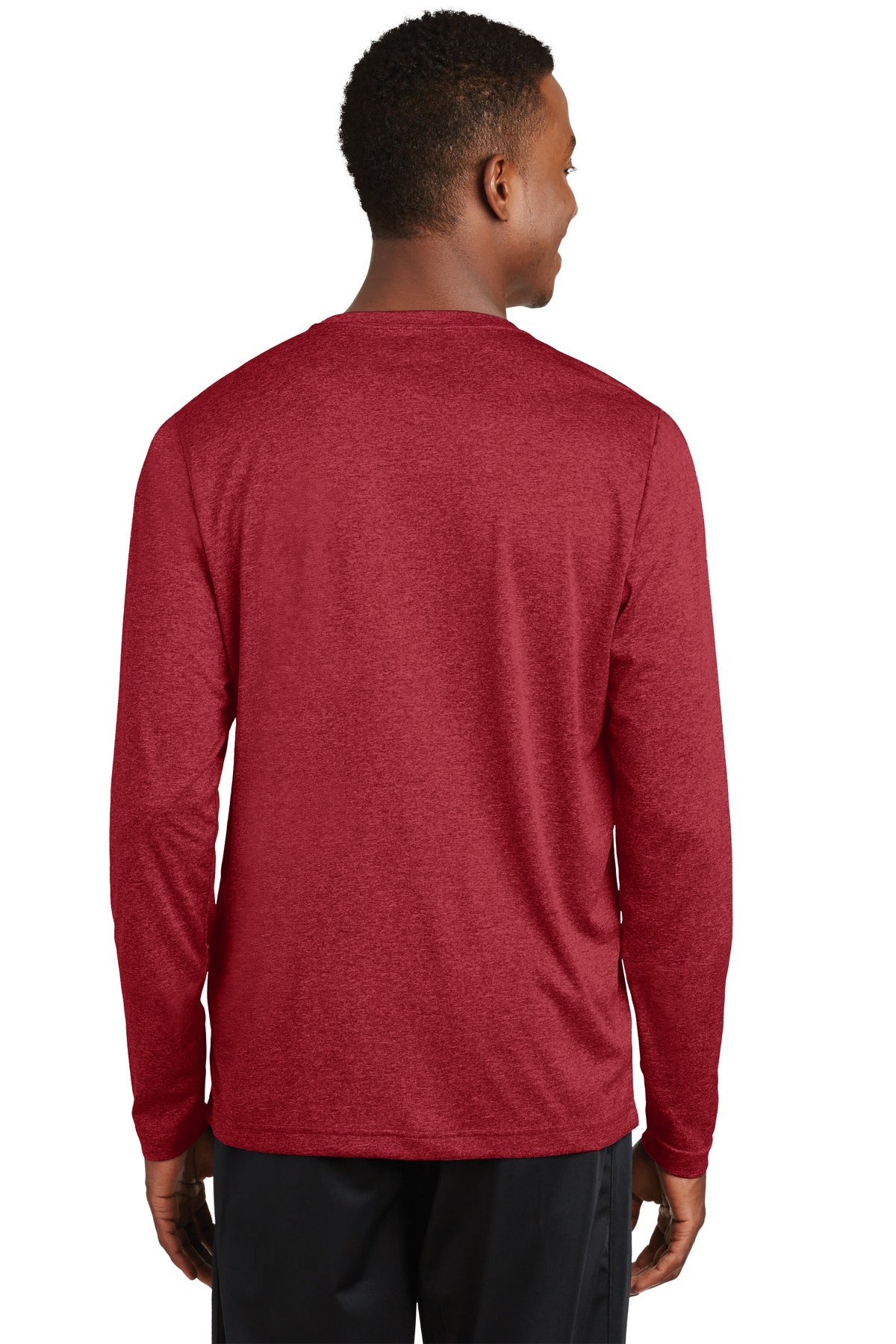 Scarlet Hthr Sport-Tek Long Sleeve Heather Contender Tee. ST360LS