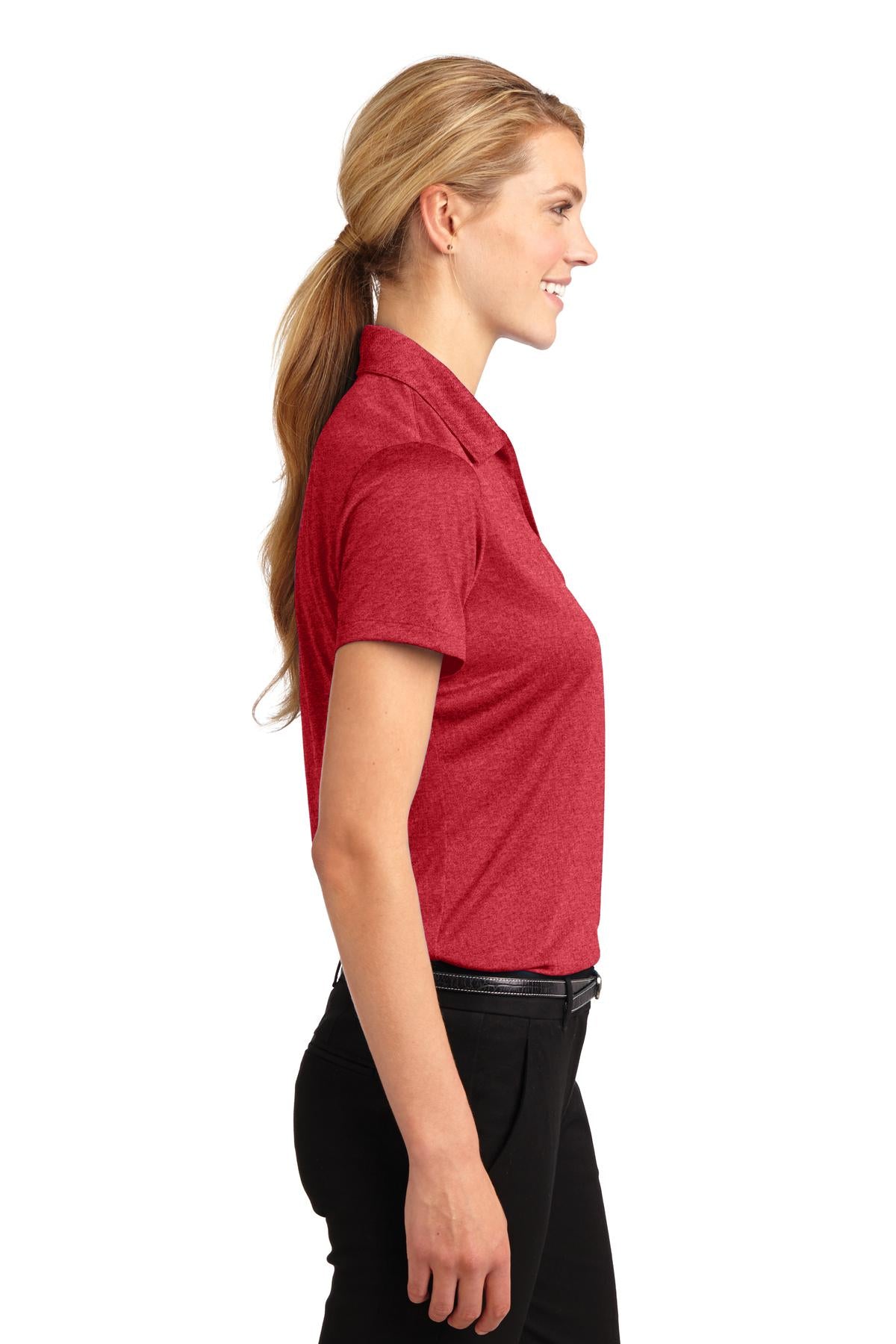 Scarlet Hthr Sport-Tek Women's Heather Contender Polo. LST660