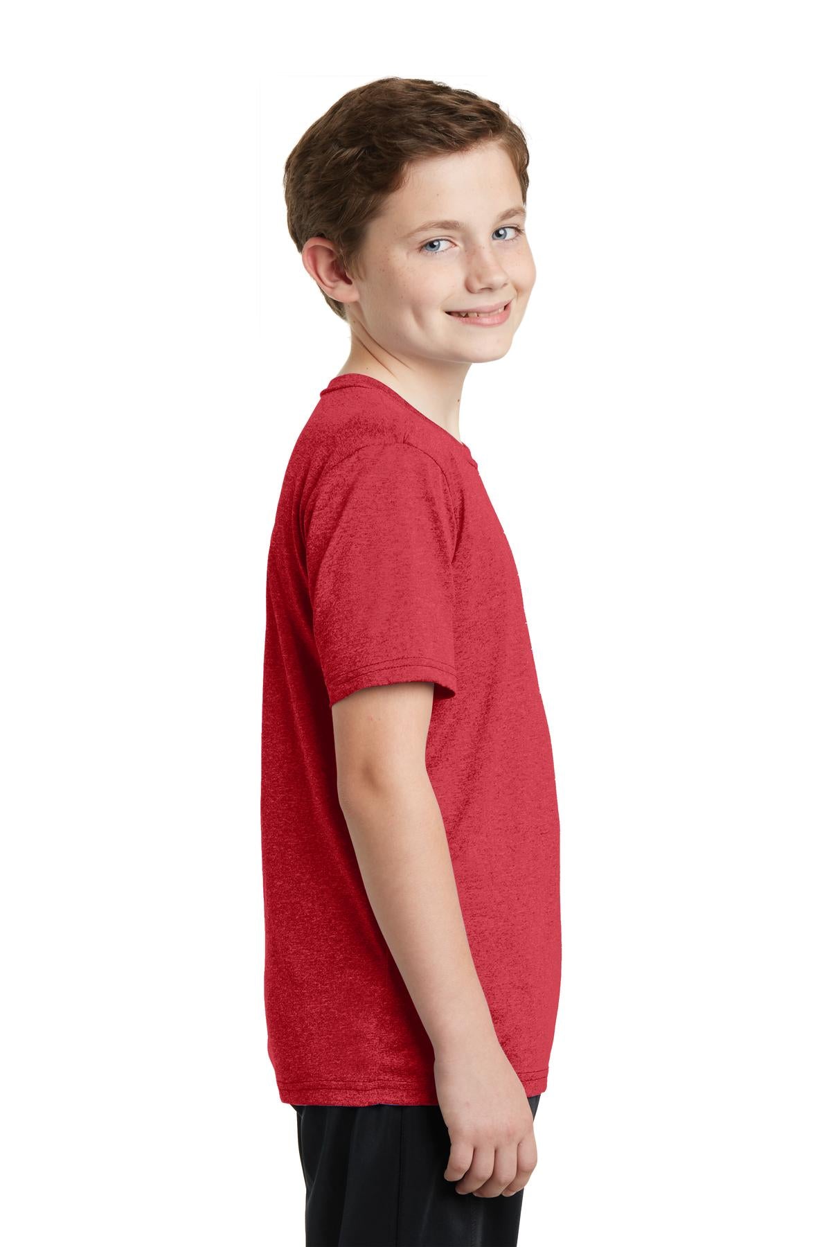 Scarlet Hthr Sport-Tek Youth Heather Contender Tee. YST360