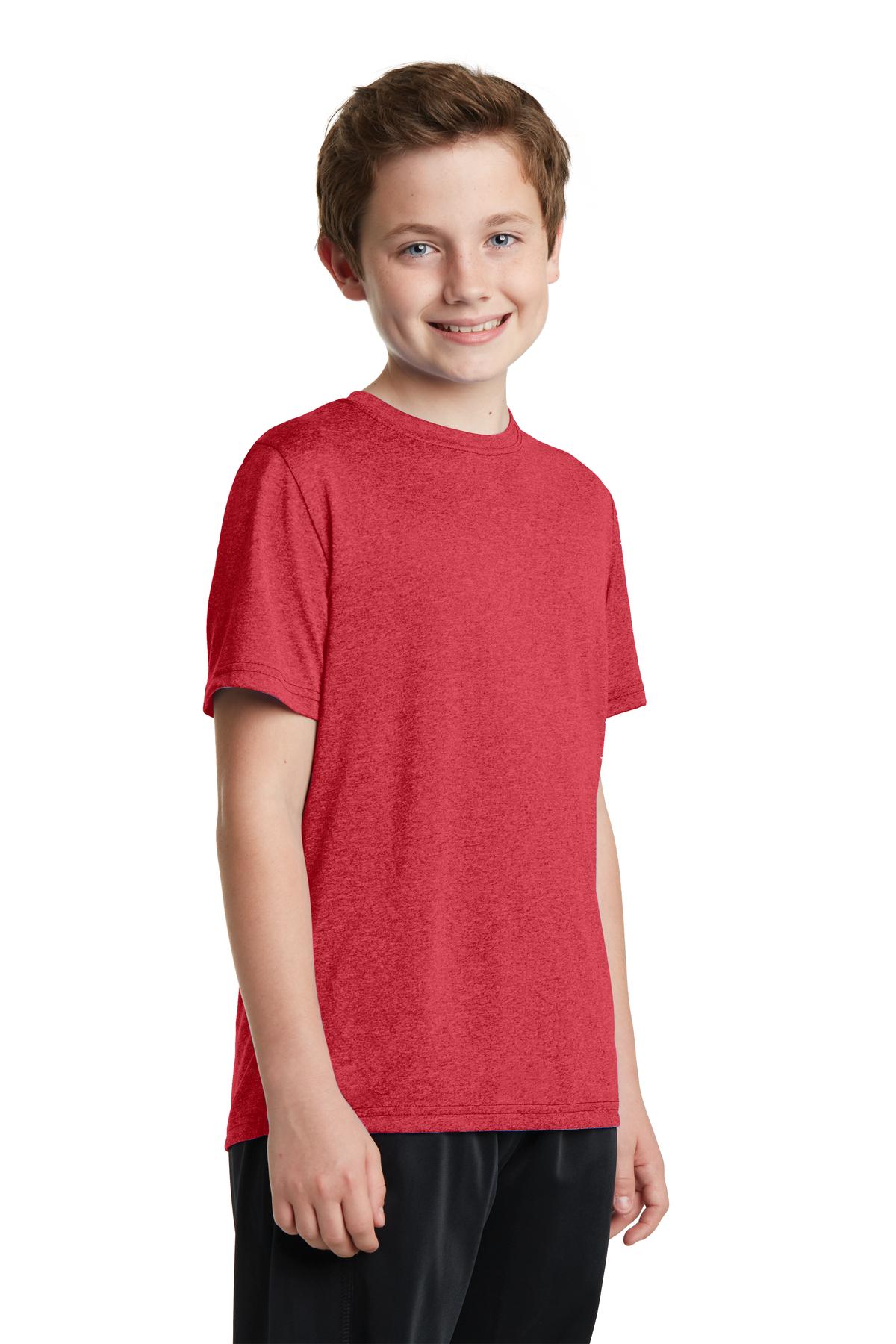 Scarlet Hthr Sport-Tek Youth Heather Contender Tee. YST360