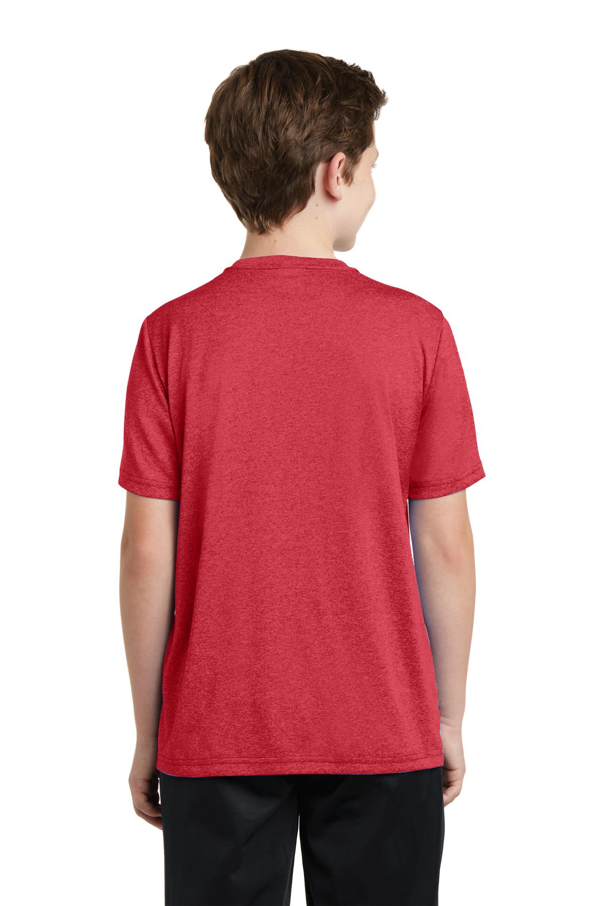 Scarlet Hthr Sport-Tek Youth Heather Contender Tee. YST360