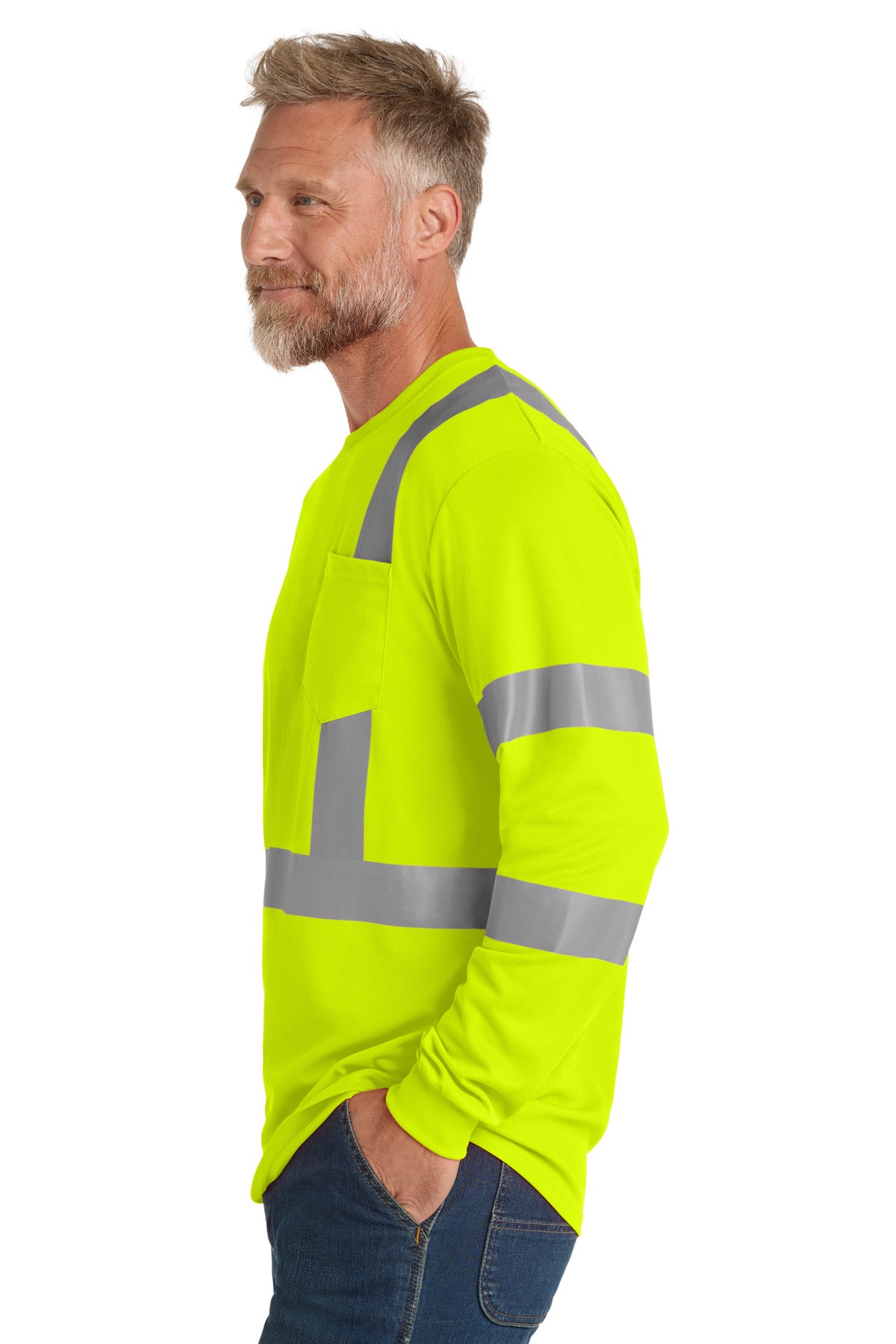 SftyYellow CornerStone ANSI 107 Class 3 Mesh Long Sleeve Tee. CS203