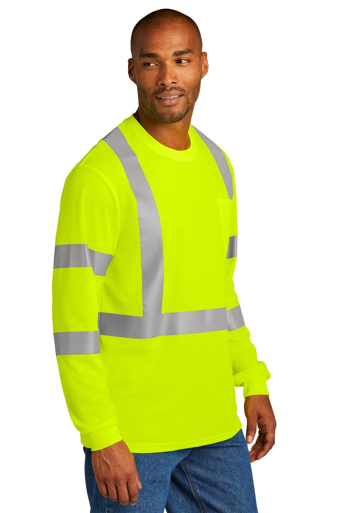 SftyYellow CornerStone ANSI 107 Class 3 Mesh Long Sleeve Tee. CS203
