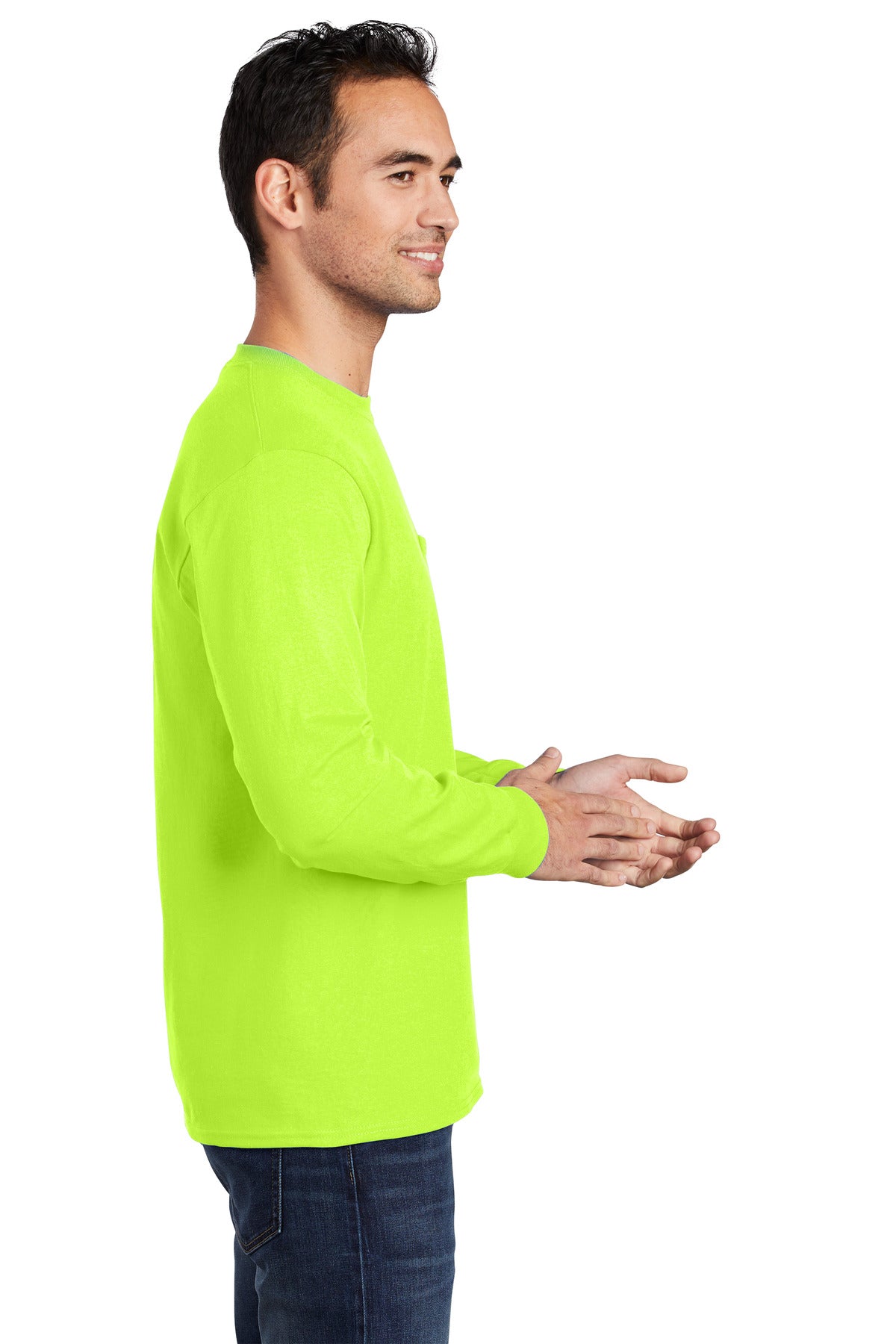 SGreen Port & Company Long Sleeve Essential Pocket Tee. PC61LSP