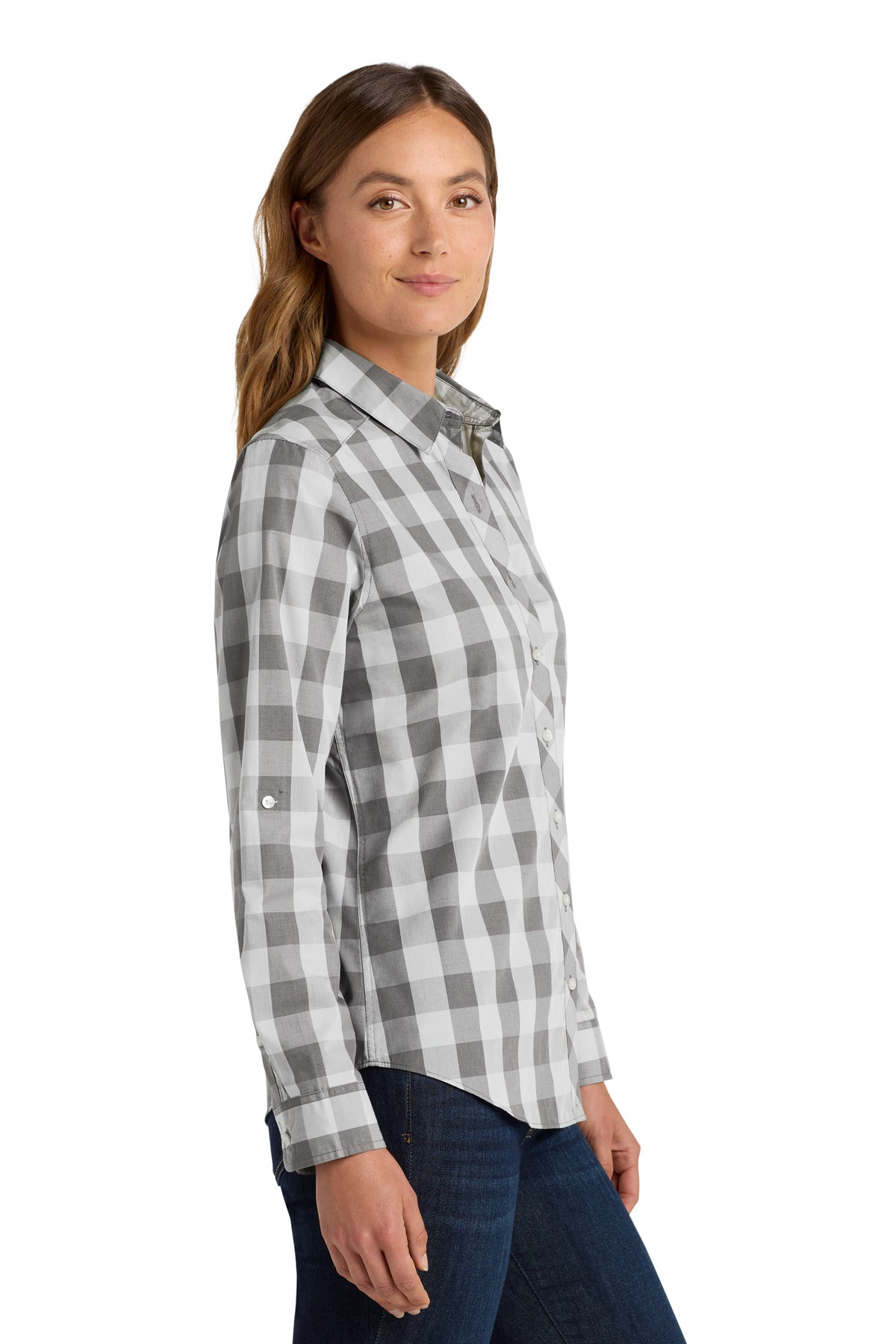 Shadow Grey Port Authority Women's Everyday Plaid Shirt. LW670