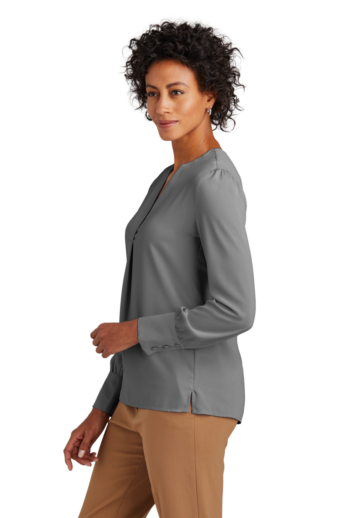 ShadowGrey Brooks Brothers Women's Open-Neck Satin Blouse BB18009