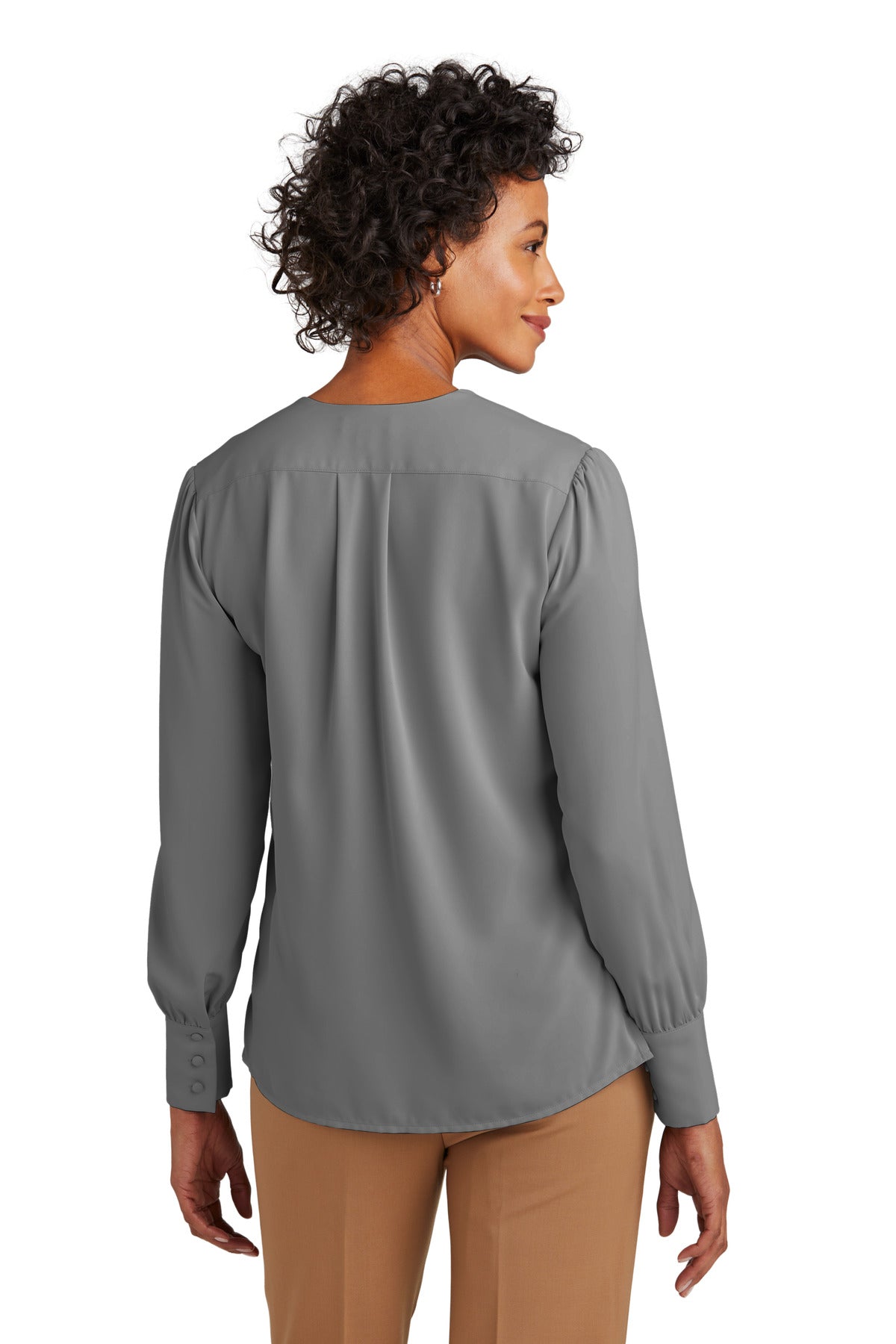 ShadowGrey Brooks Brothers Women's Open-Neck Satin Blouse BB18009