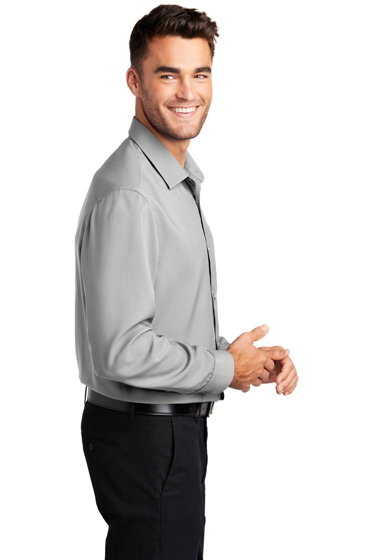 Silver Port Authority Long Sleeve Performance Staff Shirt W401