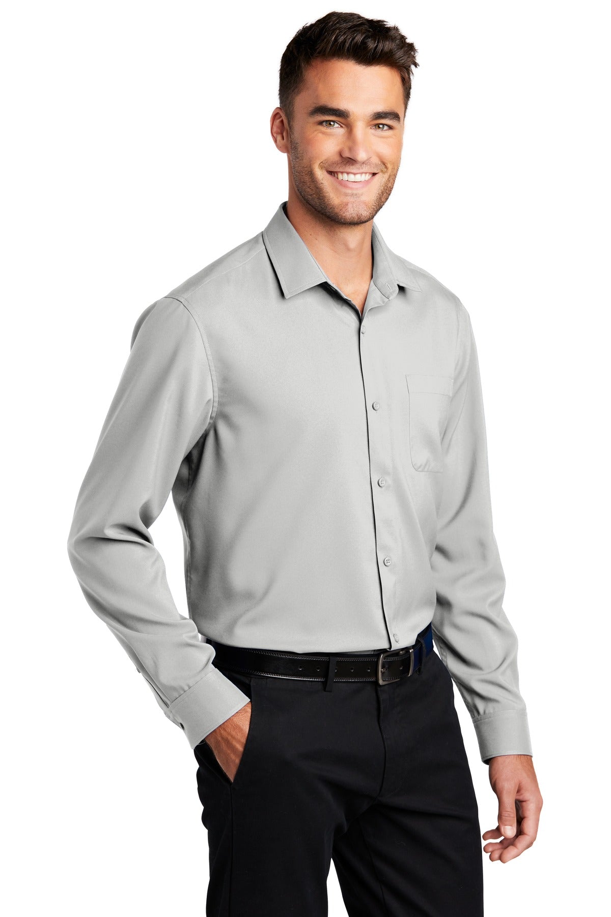 Silver Port Authority Long Sleeve Performance Staff Shirt W401