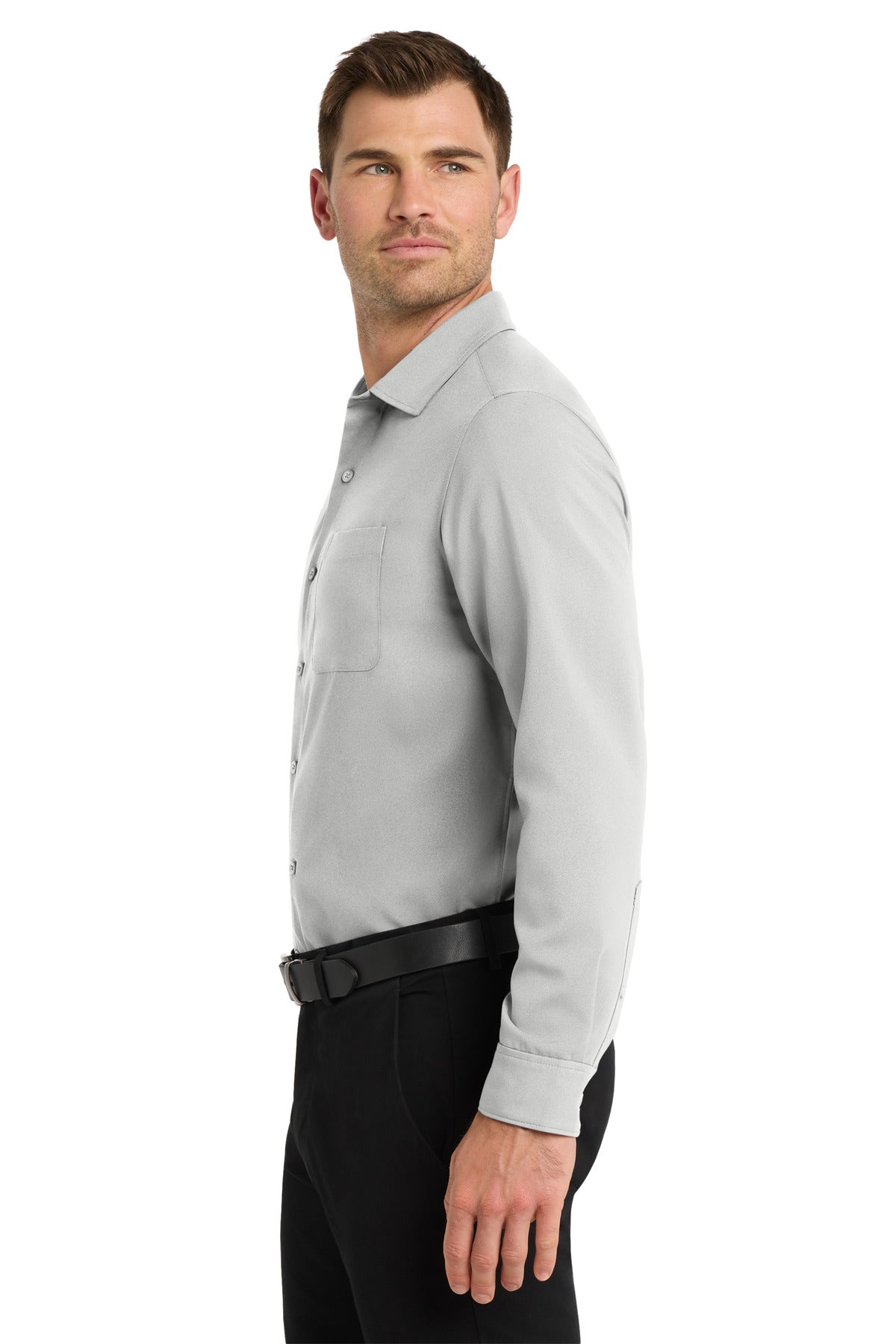 Silver Port Authority Long Sleeve Performance Staff Shirt W401
