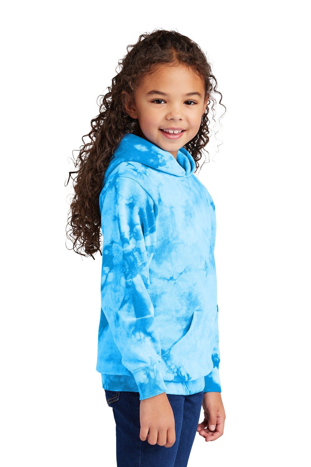 SkyBlue Port & Company Youth Crystal Tie-Dye Pullover Hoodie PC144Y