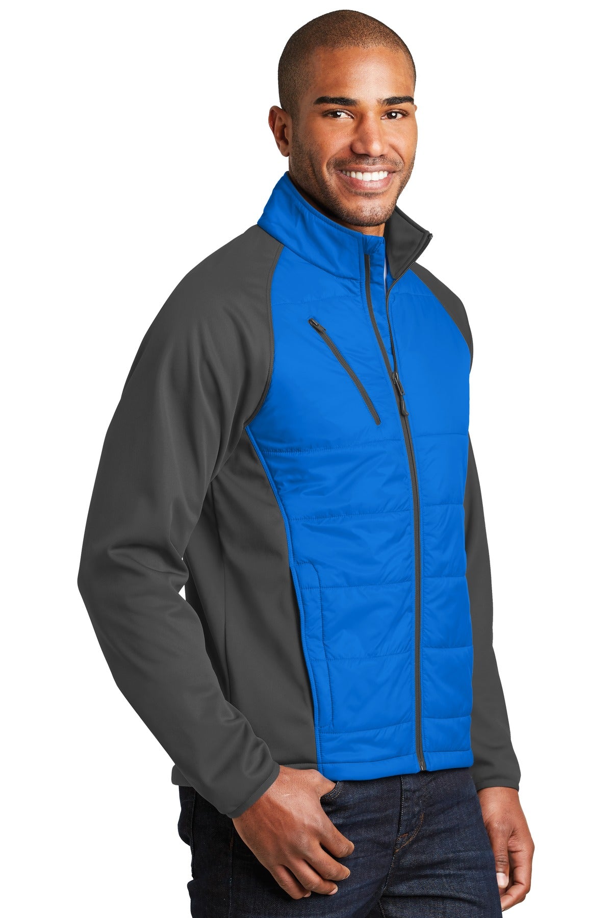 Skydvr Bl/GySt Port Authority Hybrid Soft Shell Jacket. J787