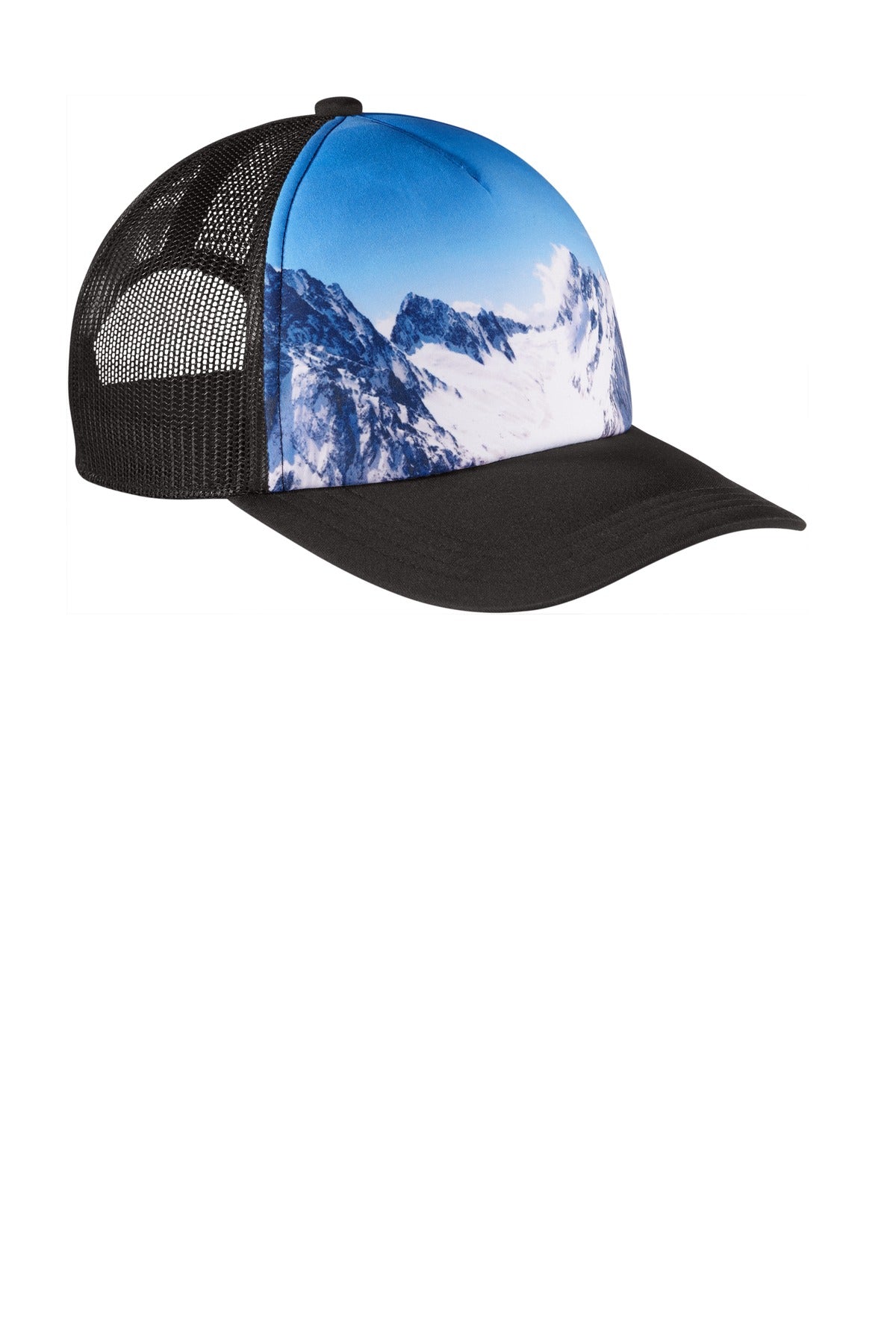 Snow Caps Port Authority Photo Real Snapback Trucker Cap C950