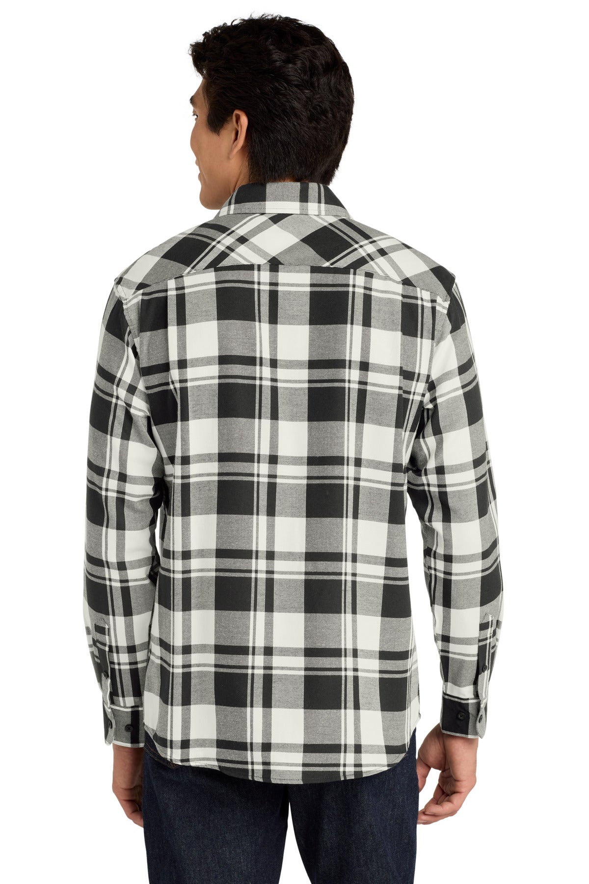 Snow White/Blk Port Authority Plaid Flannel Shirt. W668