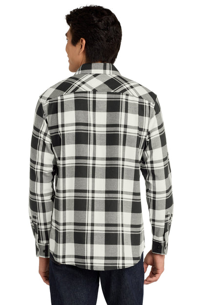Snow White/Blk Port Authority Plaid Flannel Shirt. W668