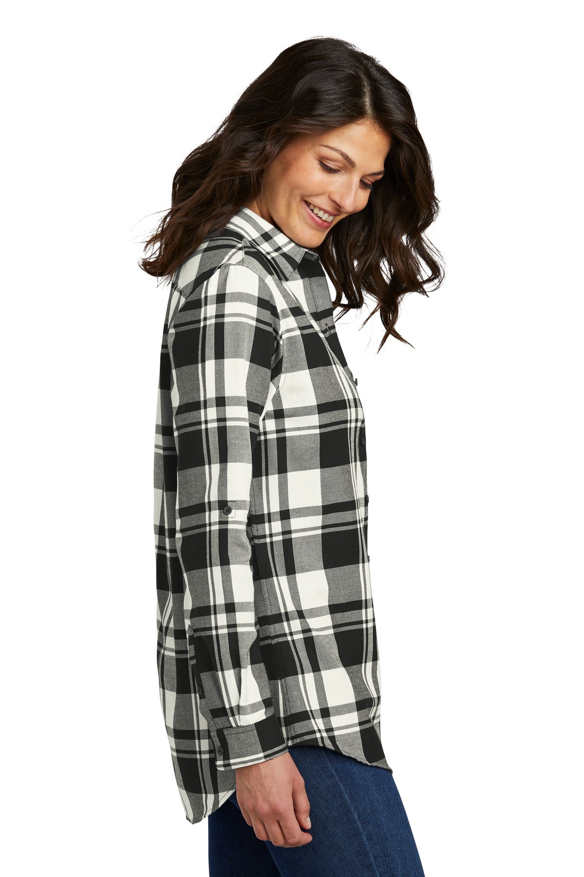 Snow White/Blk Port Authority Women's Plaid Flannel Tunic . LW668