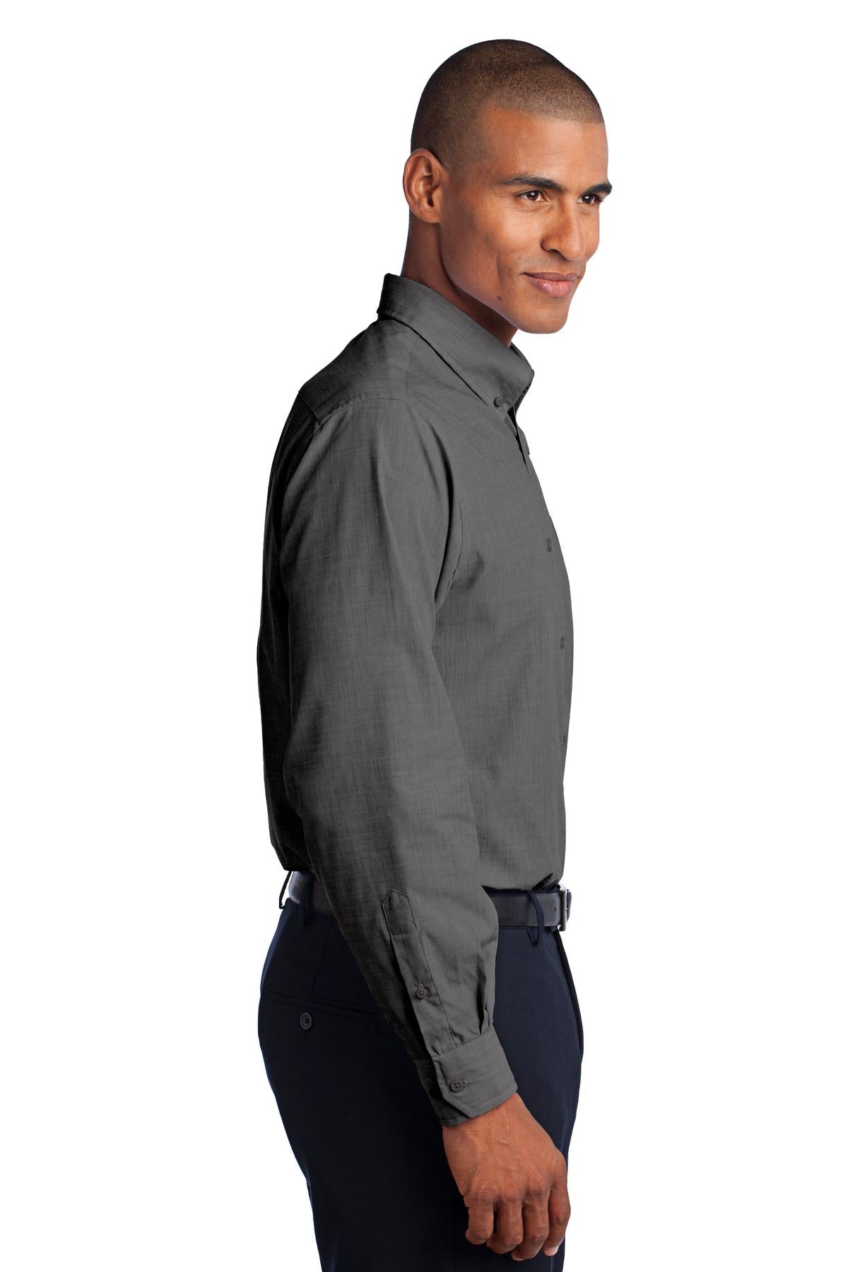 Soft Black Port Authority Crosshatch Easy Care Shirt. S640