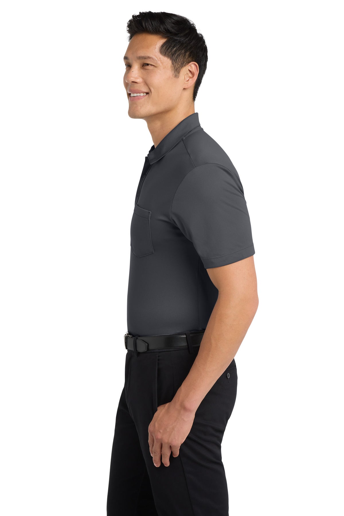 Steel Grey Port Authority Silk Touch Performance Pocket Polo. K540P
