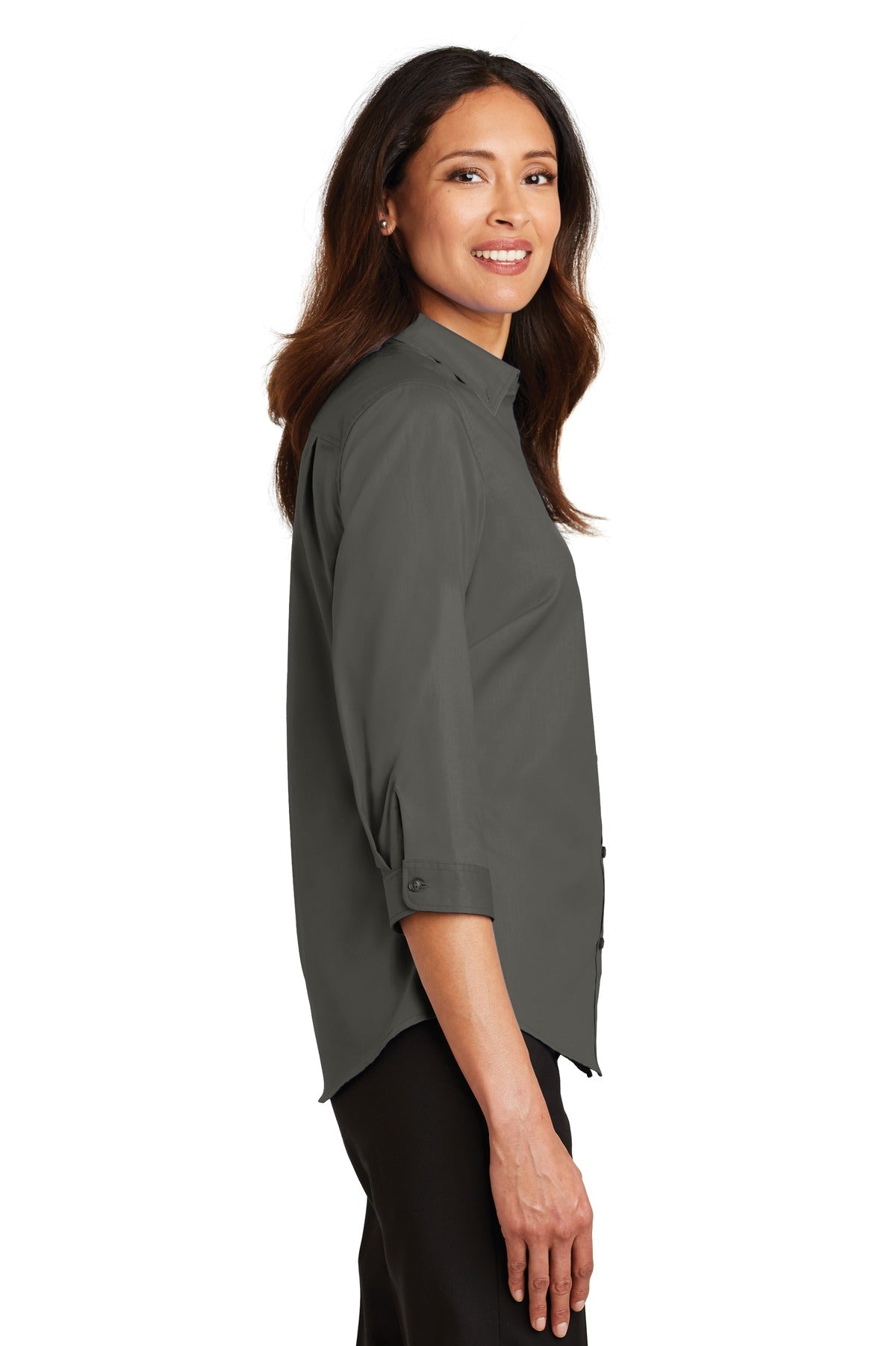 Sterling Grey Port Authority Women's 3/4-Sleeve SuperPro Twill Shirt. L665