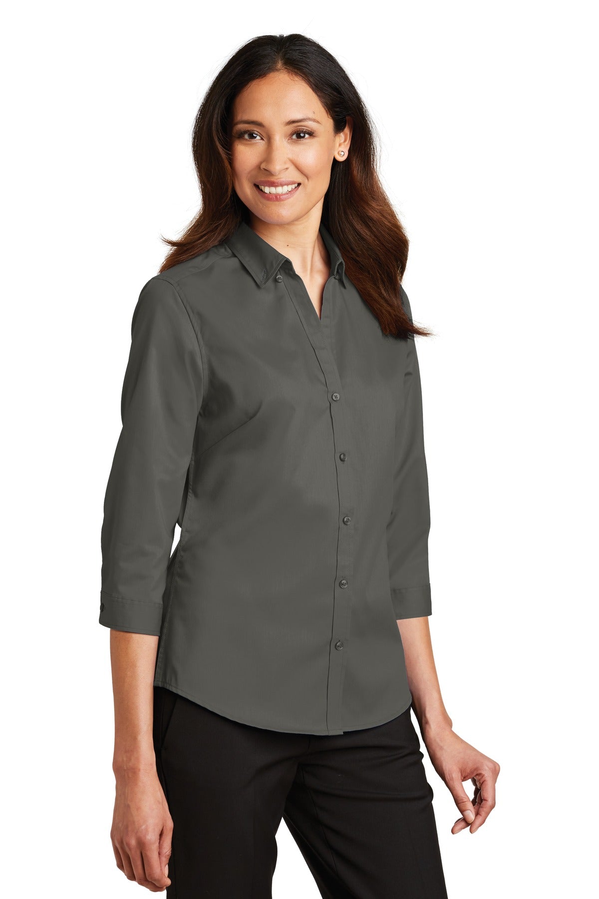 Sterling Grey Port Authority Women's 3/4-Sleeve SuperPro Twill Shirt. L665