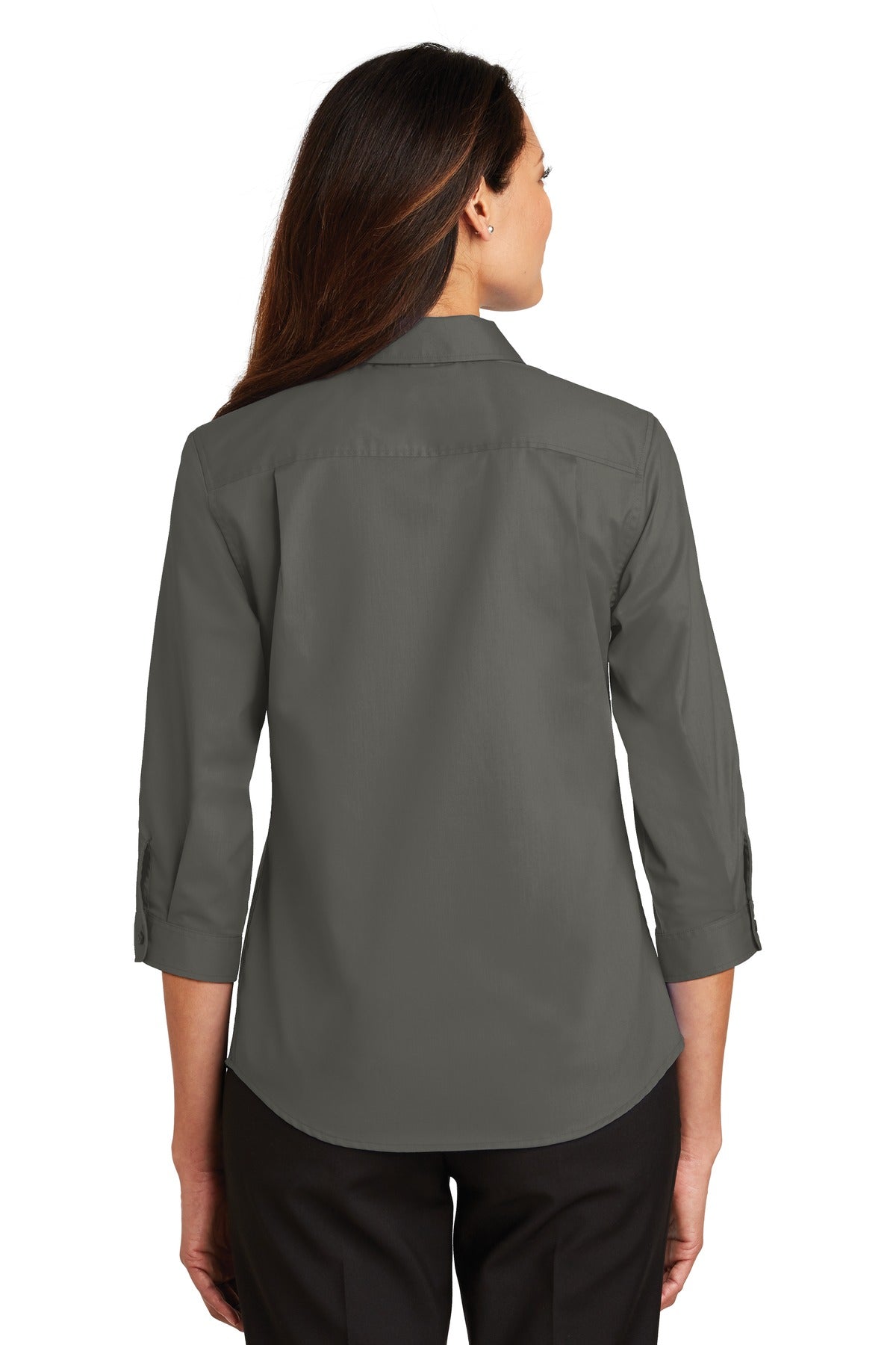 Sterling Grey Port Authority Women's 3/4-Sleeve SuperPro Twill Shirt. L665