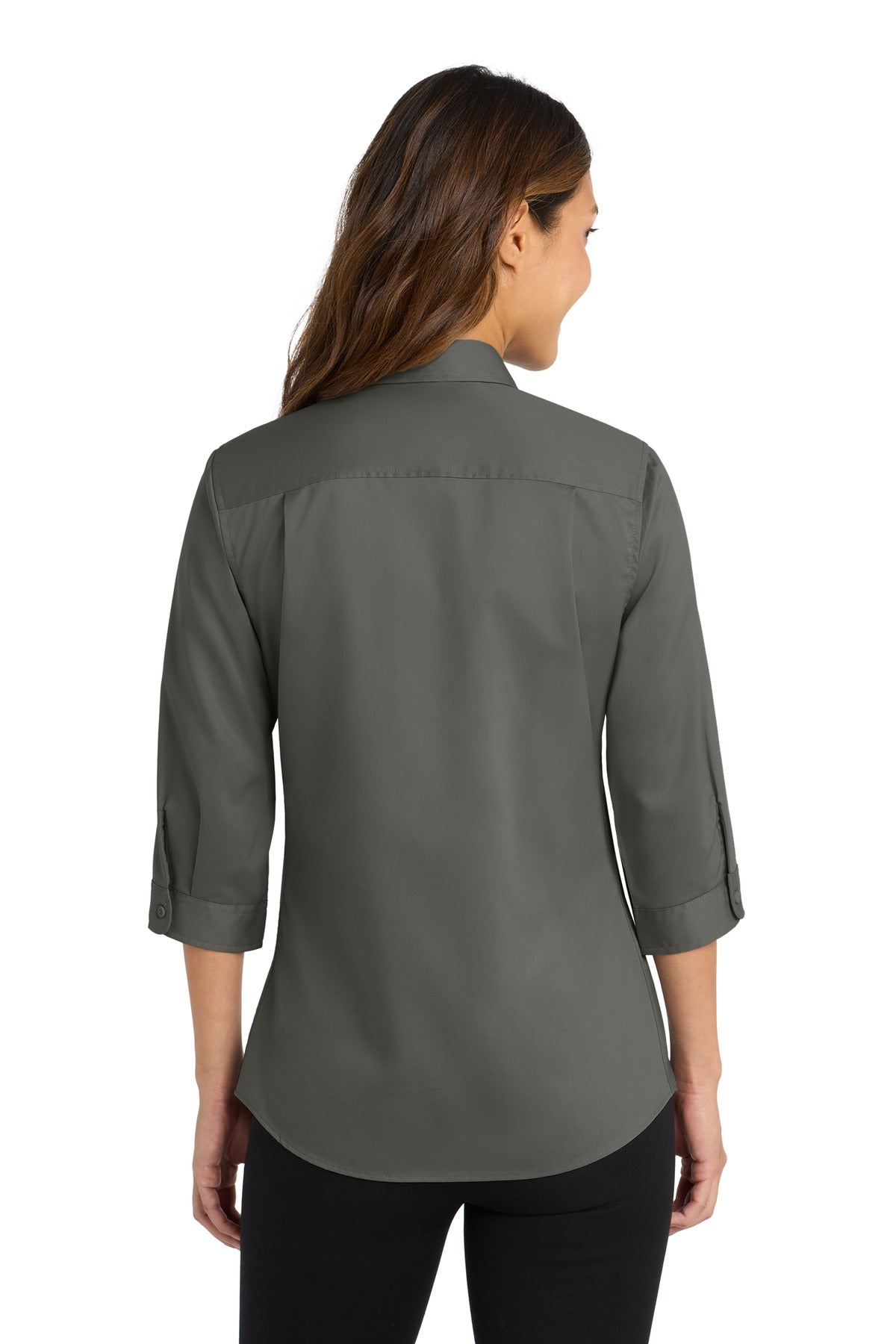Sterling Grey Port Authority Women's 3/4-Sleeve SuperPro Twill Shirt. L665