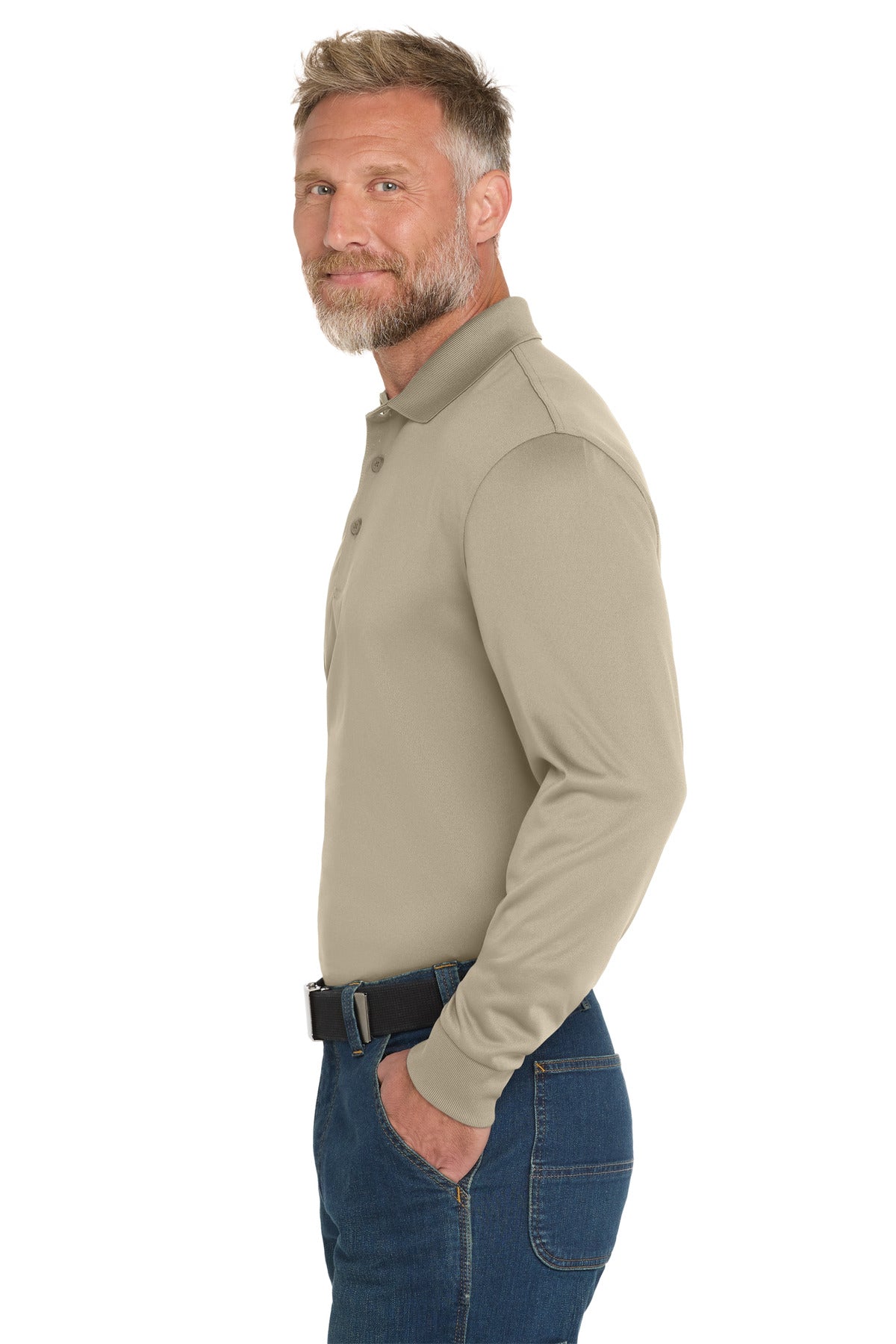 Tan CornerStone Select Snag-Proof Long Sleeve Polo. CS412LS