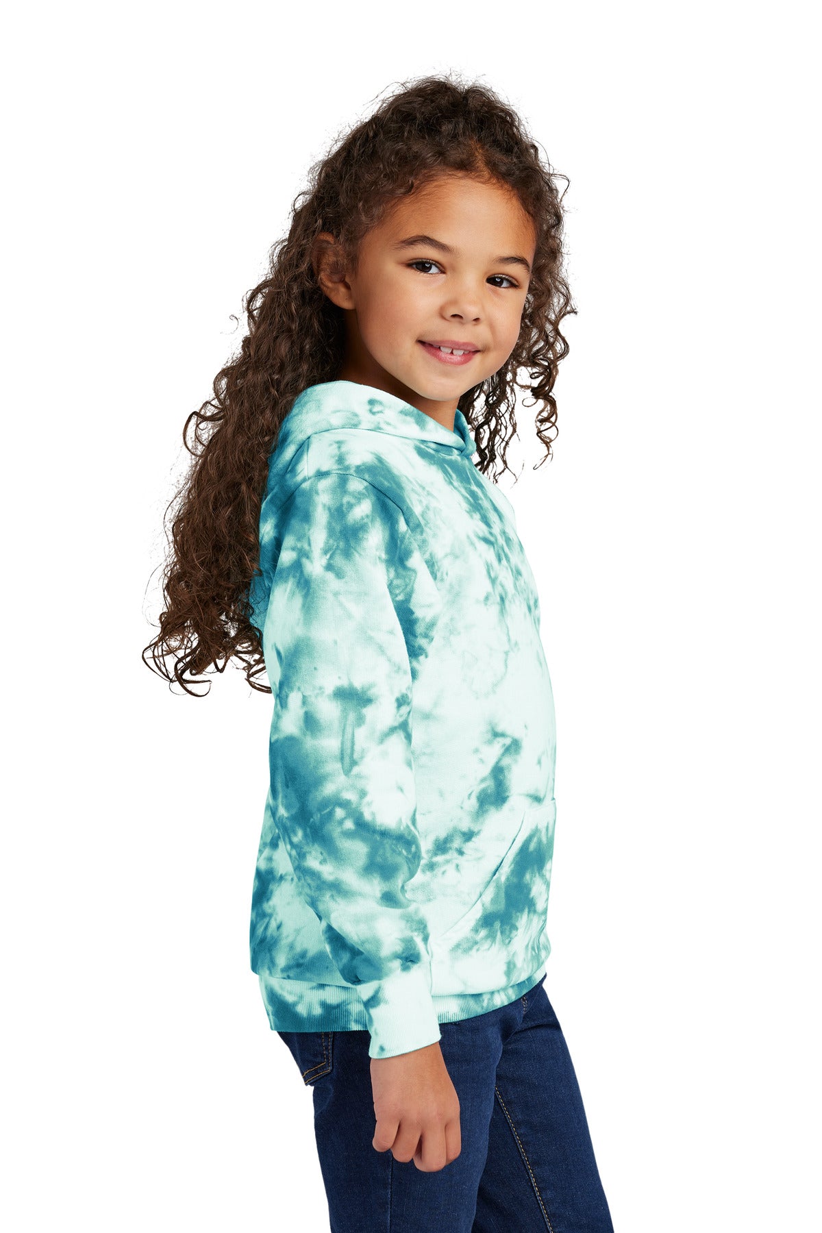 Teal Port & Company Youth Crystal Tie-Dye Pullover Hoodie PC144Y