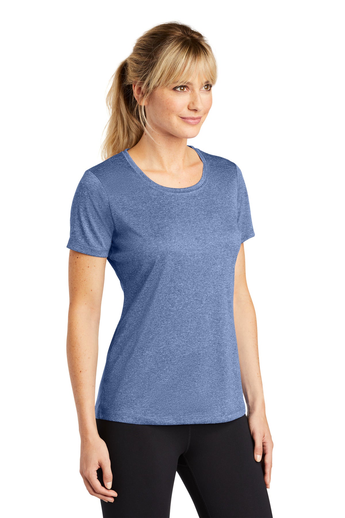 Tr Navy Hthr Sport-Tek Women's Heather Contender Scoop Neck Tee. LST360