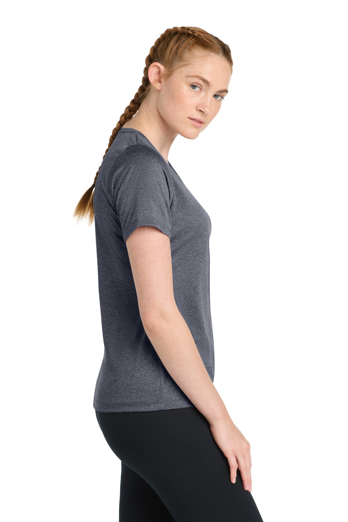 Tr Navy Hthr Sport-Tek Women's Heather Contender Scoop Neck Tee. LST360