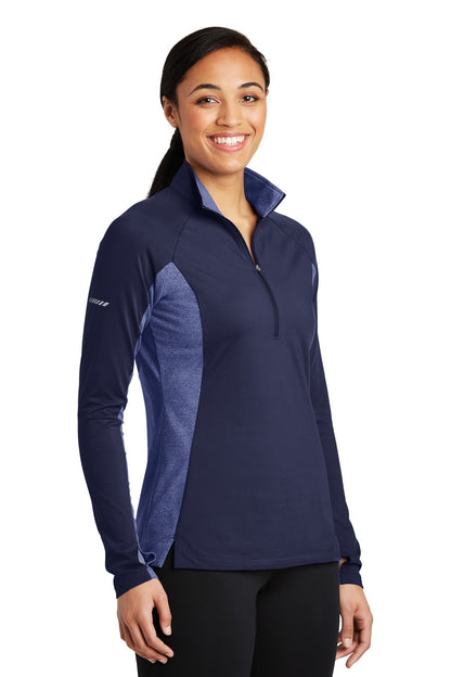 Tr Navy/Tr NyH Sport-Tek Women's Sport-Wick Stretch Contrast 1/4-Zip Pullover. LST854