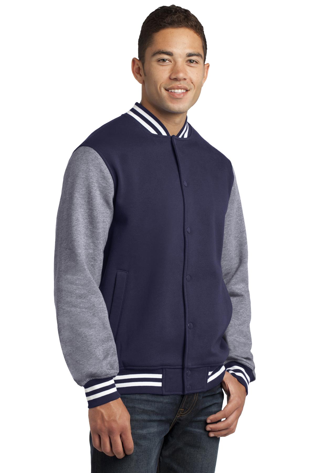 Tr Navy/Vnt He Sport-Tek Fleece Letterman Jacket. ST270