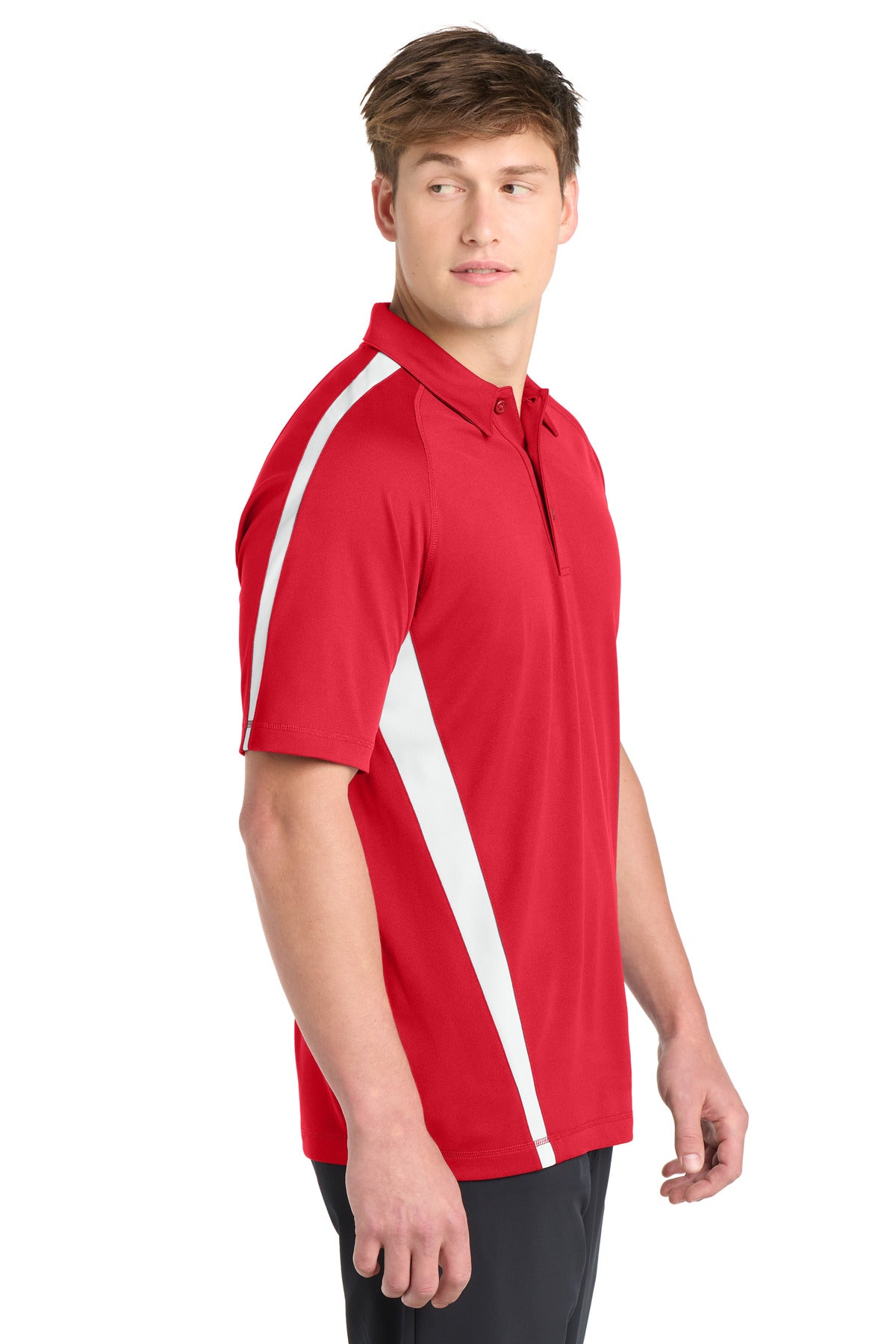 Tr Red/White Sport-Tek PosiCharge Micro-Mesh Colorblock Polo. ST685