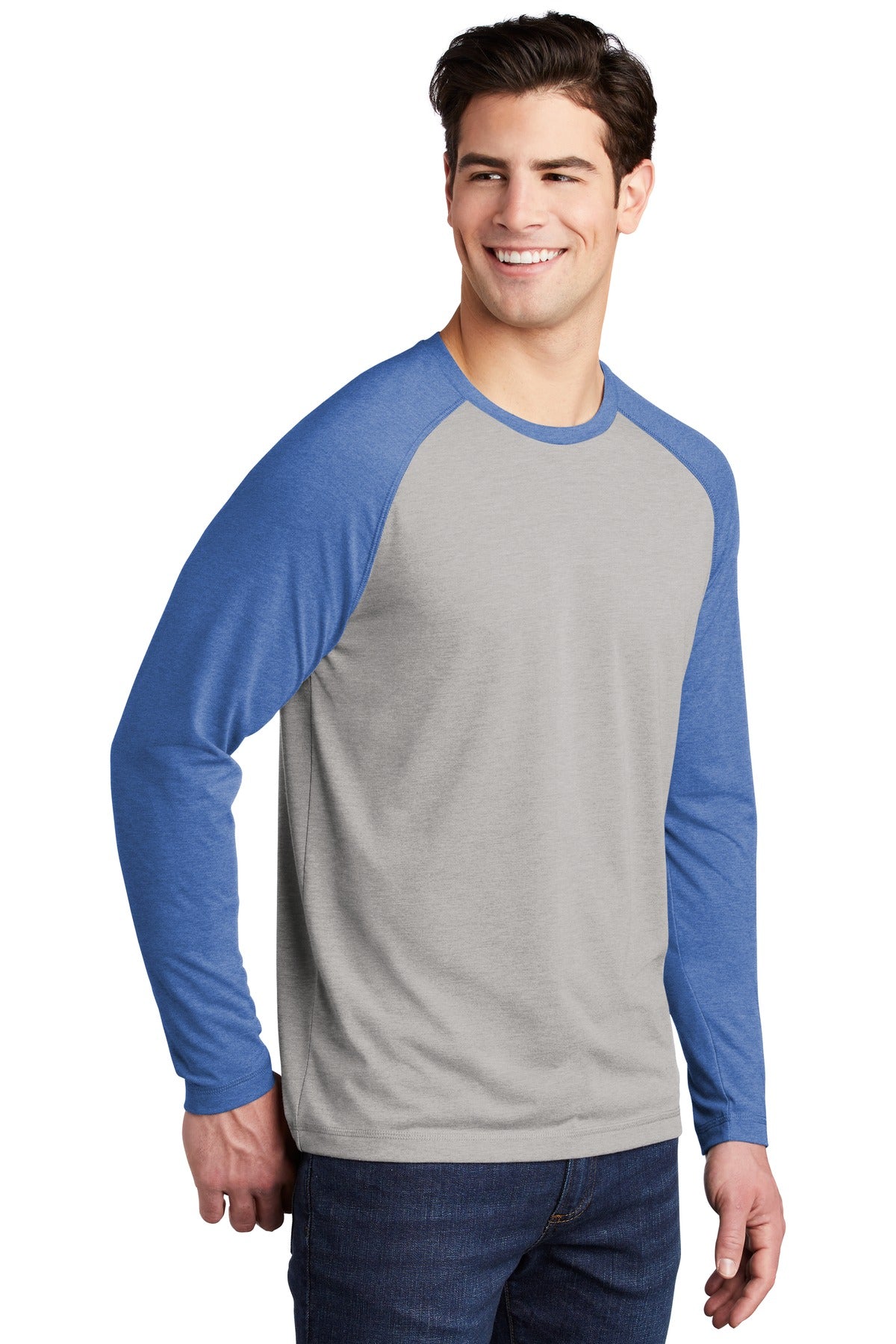 Tr Royl He/LGH Sport-Tek PosiCharge Long Sleeve Tri-Blend Wicking Raglan Tee ST400LS