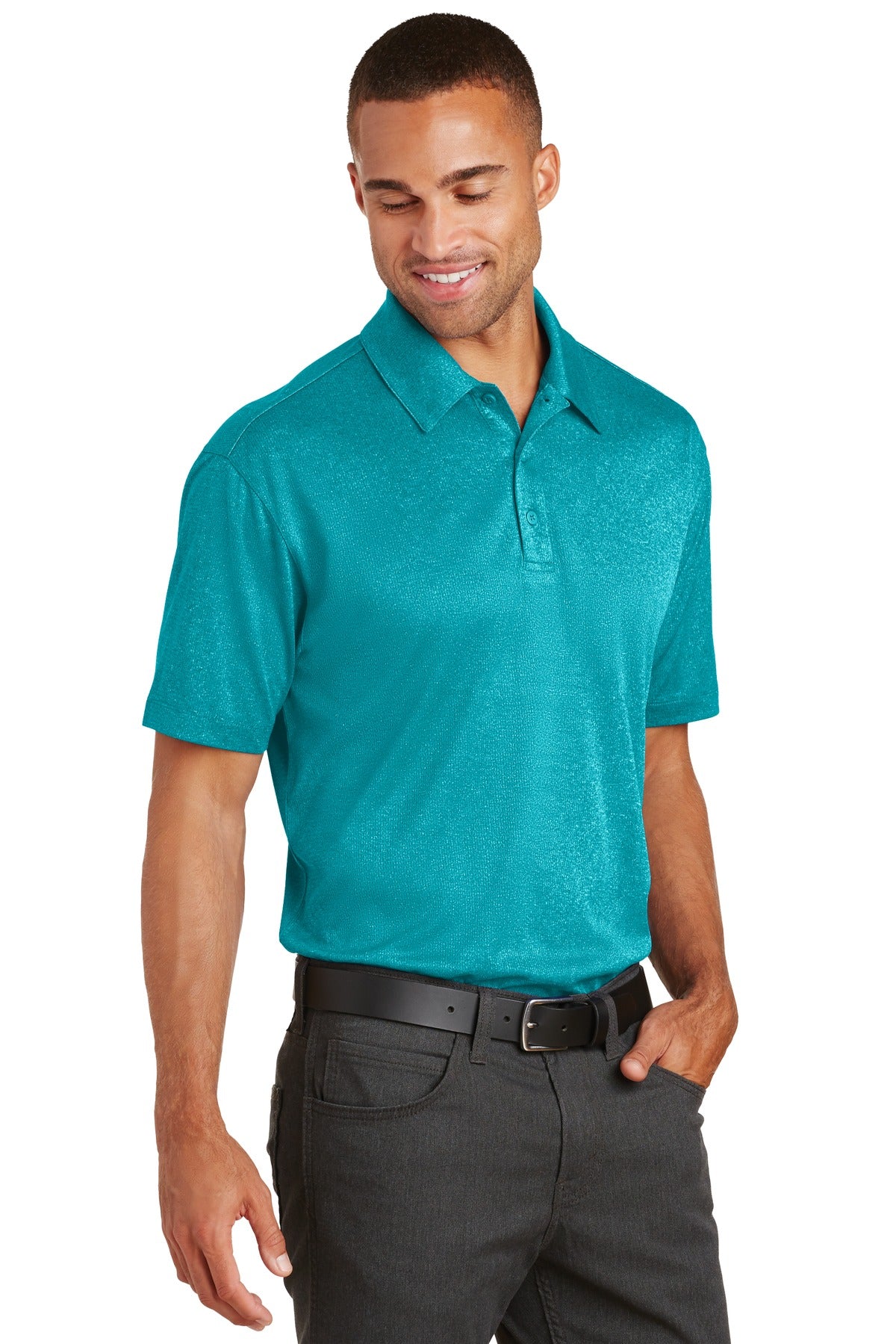 Tropic Blue He Port Authority Trace Heather Polo. K576