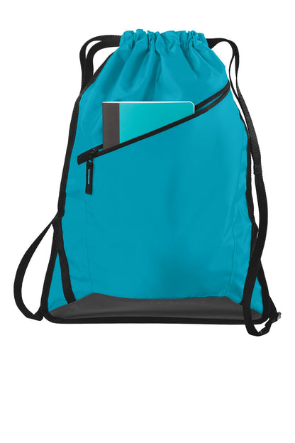 Tropic Blue/Bk Port Authority Zip-It Cinch Pack. BG616
