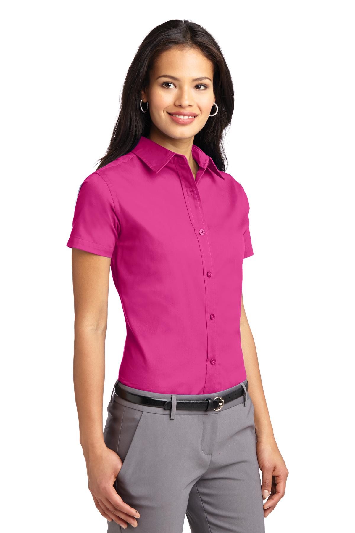 Tropical Pink Port Authority Women's Short Sleeve Easy Care Shirt. L508
