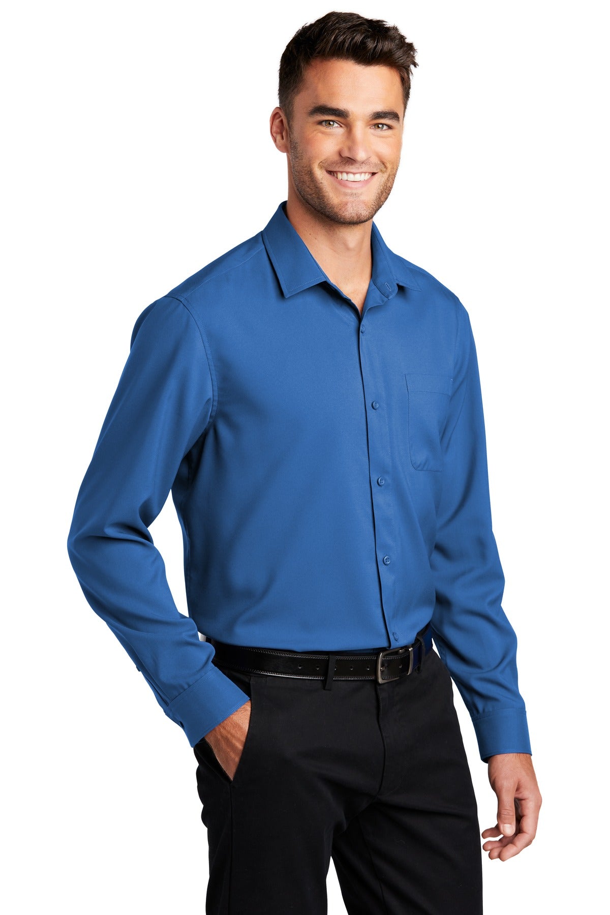 True Blue Port Authority Long Sleeve Performance Staff Shirt W401