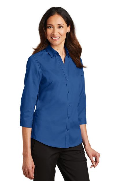 True Blue Port Authority Women's 3/4-Sleeve SuperPro Twill Shirt. L665