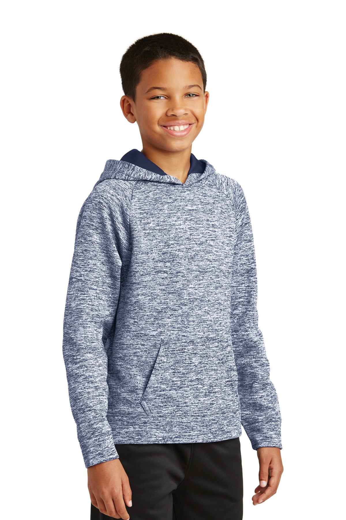 True Navy Elec Sport-Tek Youth PosiCharge Electric Heather Fleece Hooded Pullover. YST225