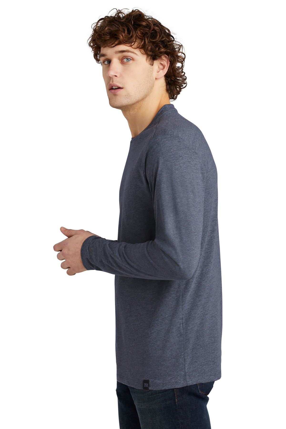 True Navy Hthr New Era Heritage Blend Long Sleeve Crew Tee. NEA102