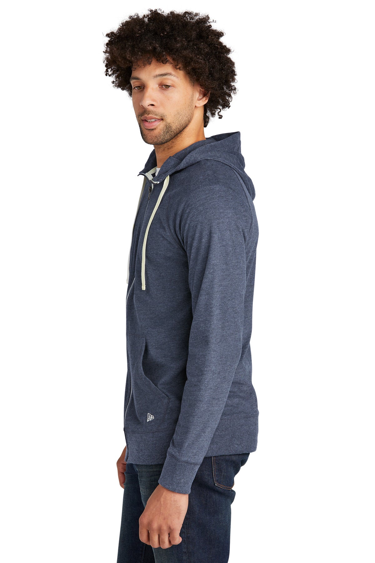 True Navy Hthr New Era Sueded Cotton Blend Full-Zip Hoodie. NEA122